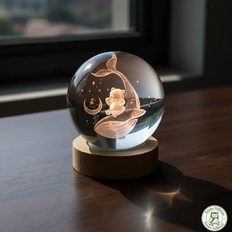 L'Odyssée™ - Veilleuse Baleine & Plongeur en Cristal 3D