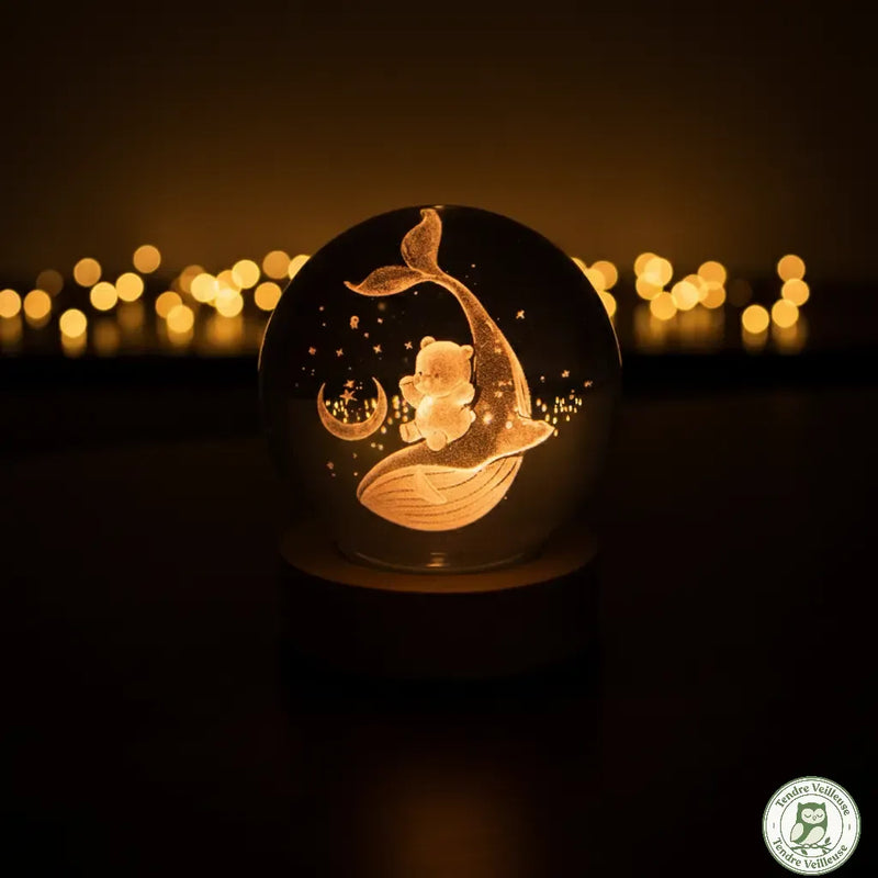 L'Odyssée™ - Veilleuse Baleine & Plongeur en Cristal 3D