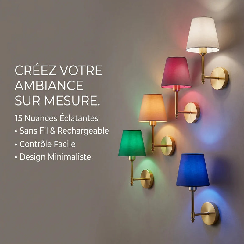 Applique murale 100% sans fil, 15 couleurs LED dimmable, télécommande infrarouge incluse, batterie 4000mAh rechargeable USB-C, Tendre Veilleuse