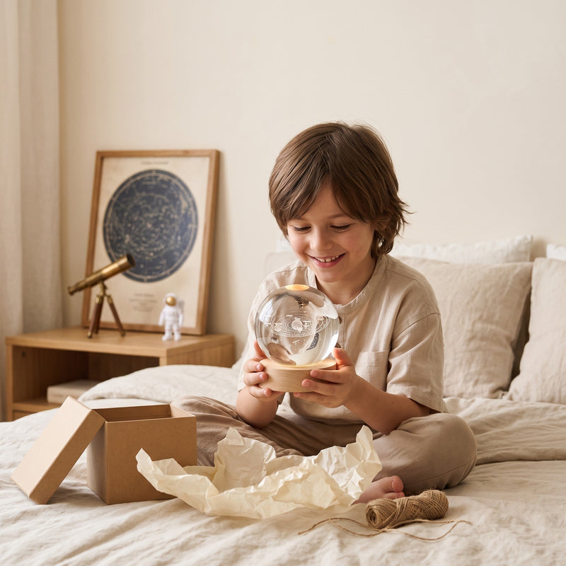 Boule de cristal personnalisée offerte en cadeau à un enfant