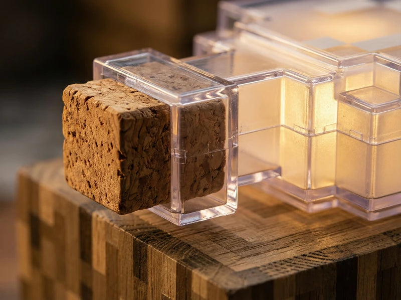 Gros plan sur les finitions en plastique ABS de la lampe potion Minecraft, garantissant une conception solide et sécurisée sans verre ni liquide.