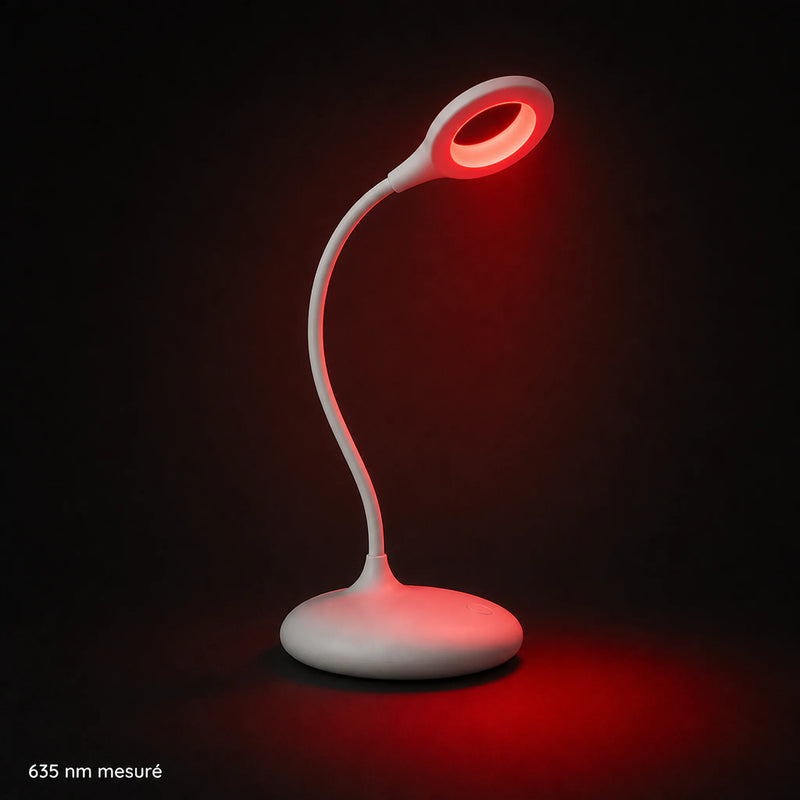 Lampe lumière rouge 635 nm allumée dans l'obscurité, faisceau rouge sans lumière bleue, Tendre Veilleuse