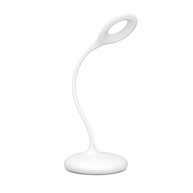 Lampe lumière rouge sommeil 635 nm éteinte sur fond blanc, col de cygne orientable et base tactile, Tendre Veilleuse