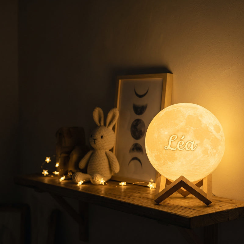Lampe lune personnalisée allumée la nuit