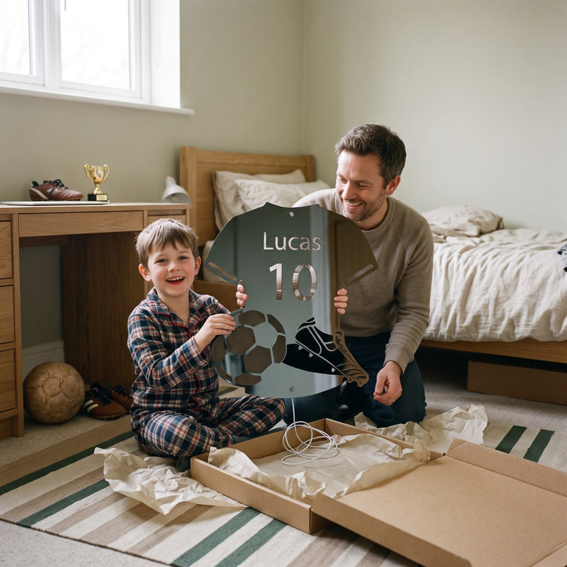 Lampe maillot de foot personnalisée offerte en cadeau à un enfant