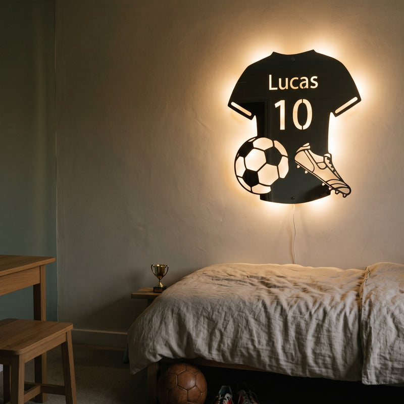 Lampe maillot de foot personnalisée allumée la nuit