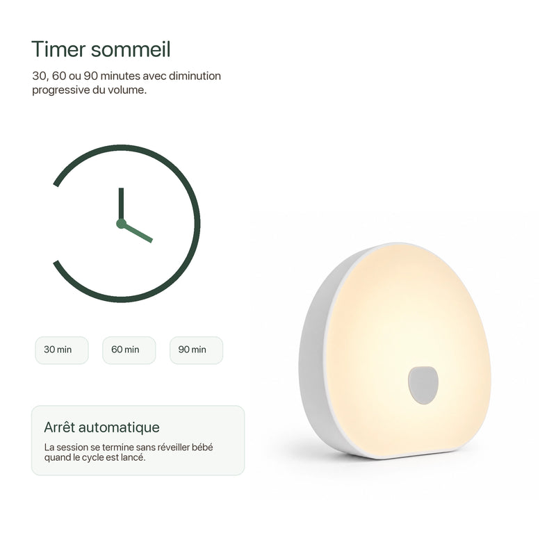 Machine à bruit blanc bébé ZenBox timer 30 60 90 minutes volume progressif et arrêt automatique Tendre Veilleuse