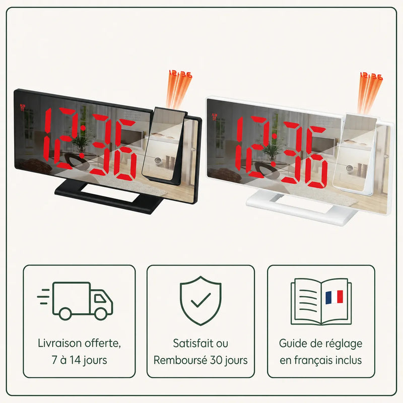 Réveil projecteur plafond, livraison offerte et garantie satisfait ou remboursé 30 jours, Tendre Veilleuse