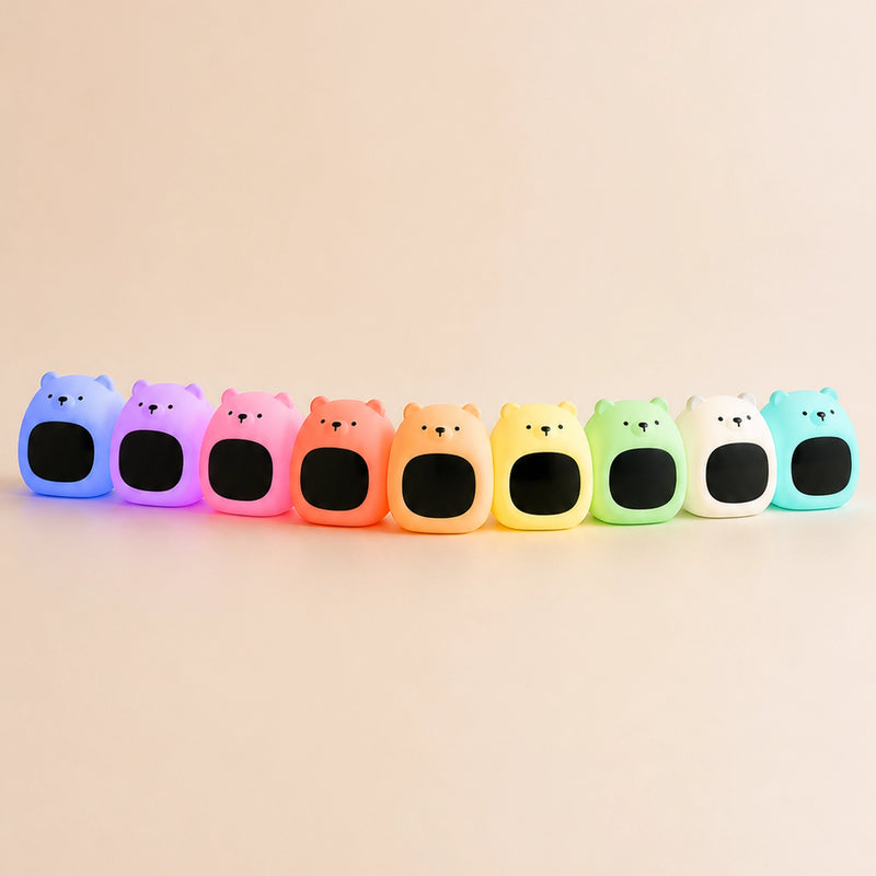 Réveil veilleuse ours enfant en 9 couleurs RGB pour choisir une lumière douce de routine, Tendre Veilleuse