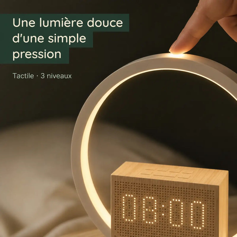 Veilleuse tactile du réveil numérique, lumière chaude réglable sur 3 niveaux d'une simple pression la nuit, Tendre Veilleuse