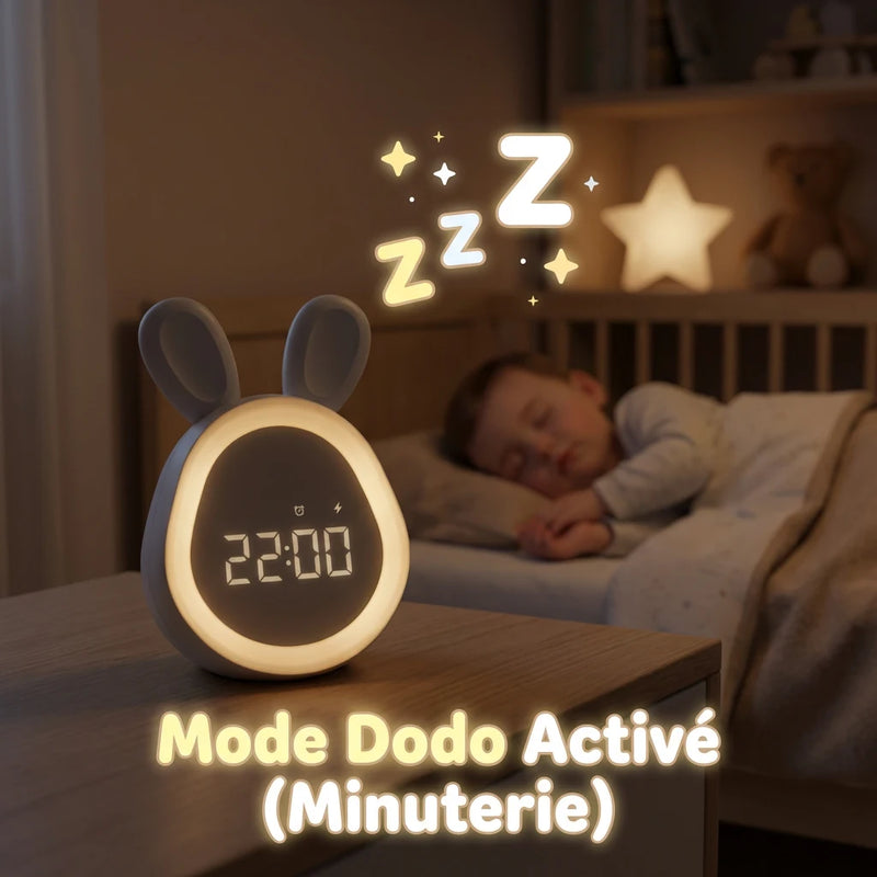 Réveil lapin LED rechargeable USB avec batterie 1500 mAh, rétroéclairage et écran numérique