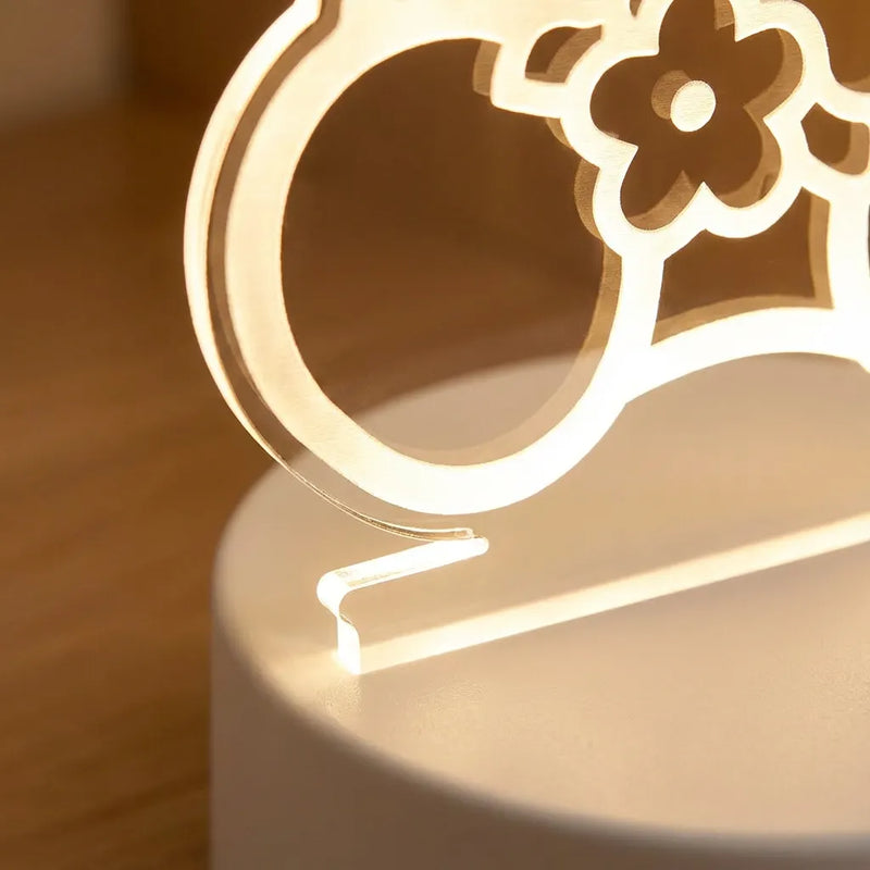 Veilleuse Hello Kitty LED acrylique gros plan socle blanc gravure fleurs connecteur USB lumiere Tendre Veilleuse