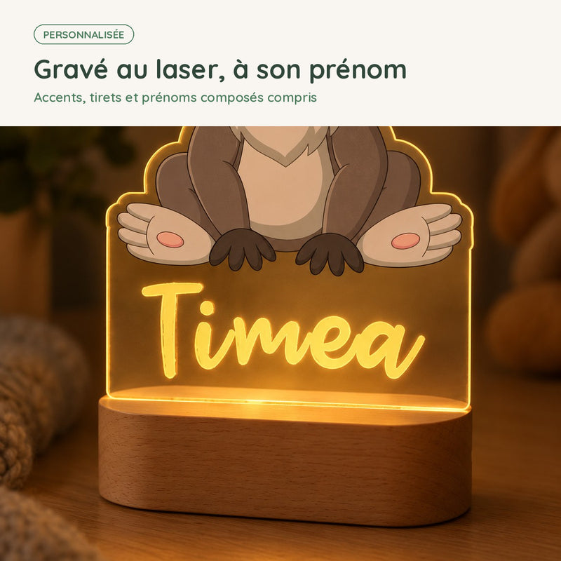 Prénom gravé au laser sur la veilleuse koala personnalisée, accents et prénoms composés compris