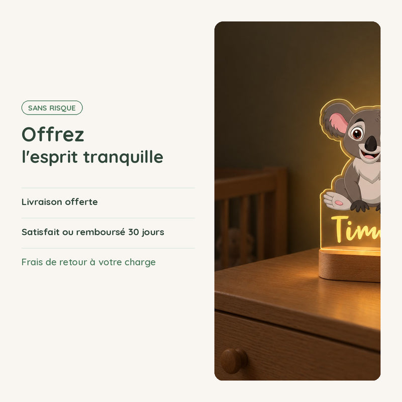 Veilleuse koala personnalisée : livraison offerte, satisfait ou remboursé 30 jours