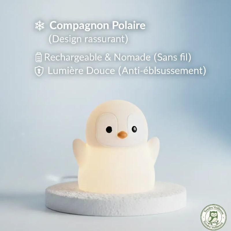 Veilleuse pingouin Pingo rechargeable USB sans fil, lumière douce anti-éblouissement, design rassurant bébé, Tendre Veilleuse