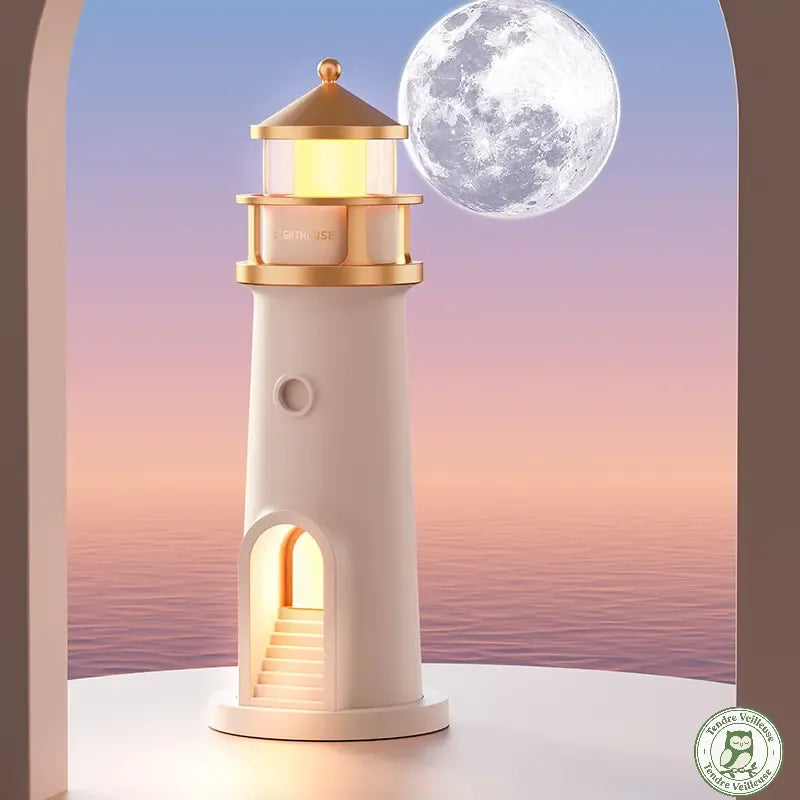 Le Phare Lunaire générant une projection HD réaliste de la lune au plafond pour créer une ambiance apaisante avant l'endormissement.