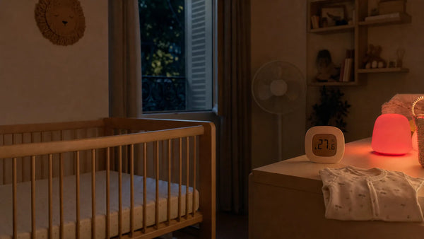 Bébé et chaleur la nuit : chambre bébé à 27 degrés avec veilleuse rouge, ventilateur indirect et lit sécurisé