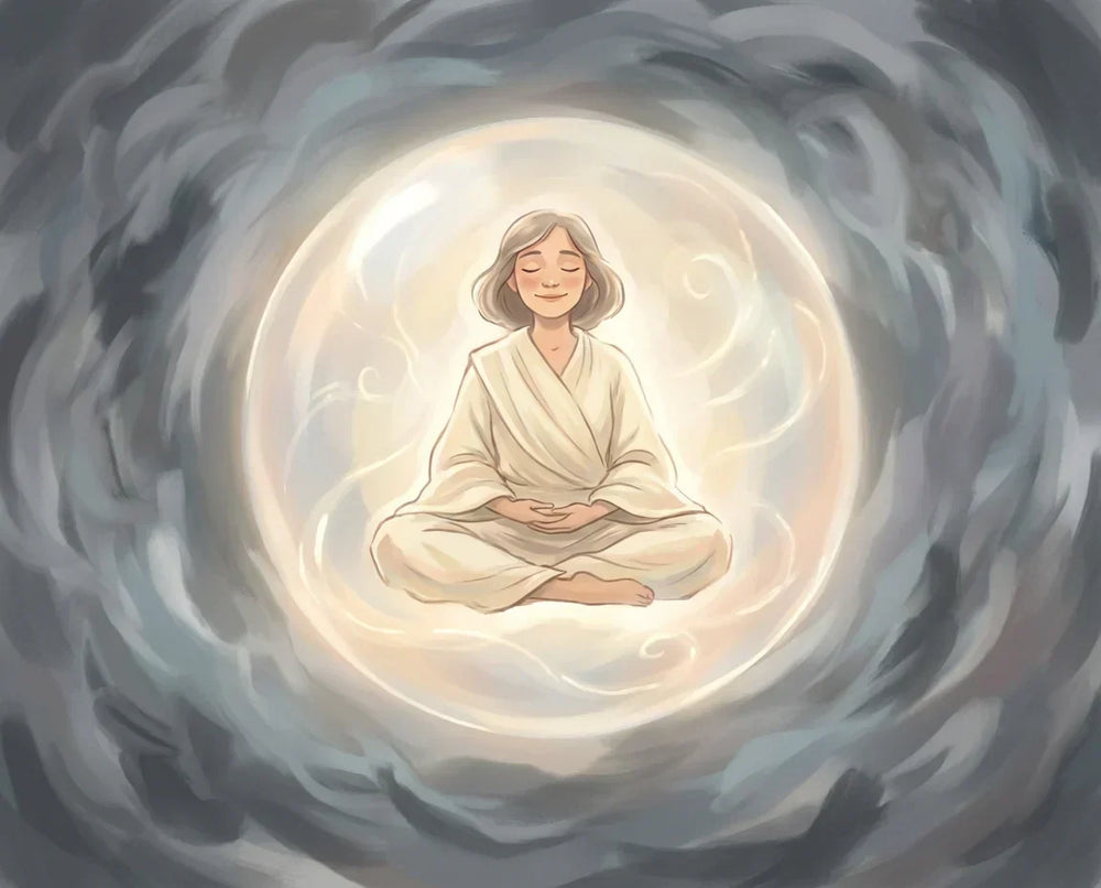 Femme dormant paisiblement grâce au rituel de silence et une veilleuse lumière chaude, illustrant la solution contre le bruit blanc émotionnel et la saturation mentale.