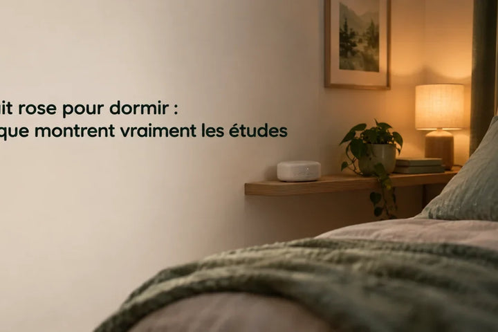 Bruit rose pour dormir : chambre de nuit, machine à bruit sur une étagère à distance de l'oreiller – Tendre Veilleuse