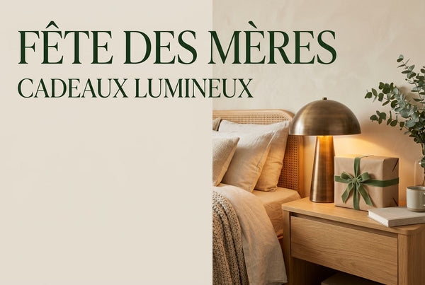 Idée cadeau fête des mères original 2026 – veilleuse champignon vintage métal lumière ambrée sur table de nuit chambre cocooning hygge