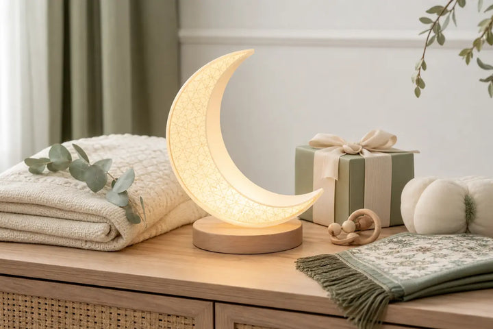 Cadeau de naissance musulman avec veilleuse coranique lune et coffret halal pour bébé - Tendre Veilleuse