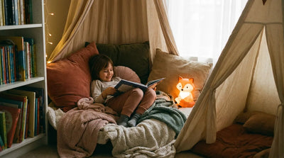 Coin lecture Montessori pour enfant de 3 à 6 ans, coussin licorne au sol et lumière tamisée, Tendre Veilleuse