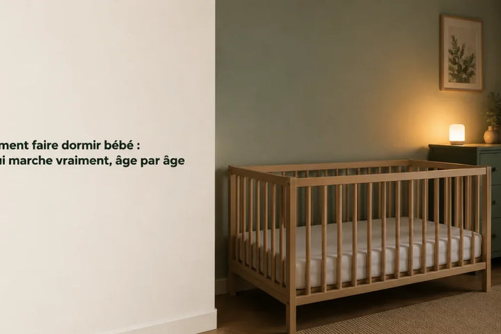 Comment faire dormir bébé le soir : lit à barreaux vide et petite veilleuse chaude dans la pénombre, Tendre Veilleuse