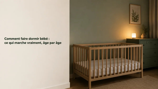 Comment faire dormir bébé le soir : lit à barreaux vide et petite veilleuse chaude dans la pénombre, Tendre Veilleuse