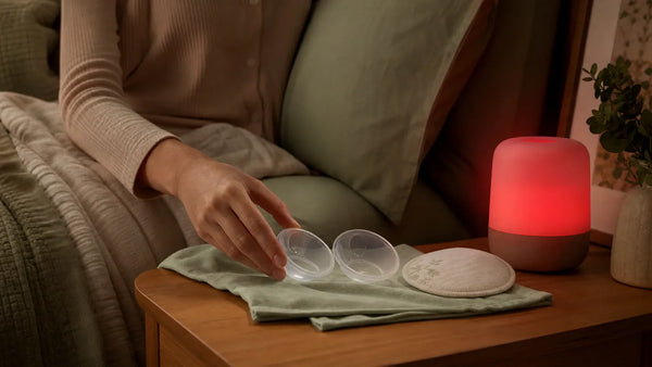 Coquillage d’allaitement retiré avant la nuit avec coussinet souple et veilleuse rouge pour tétée nocturne