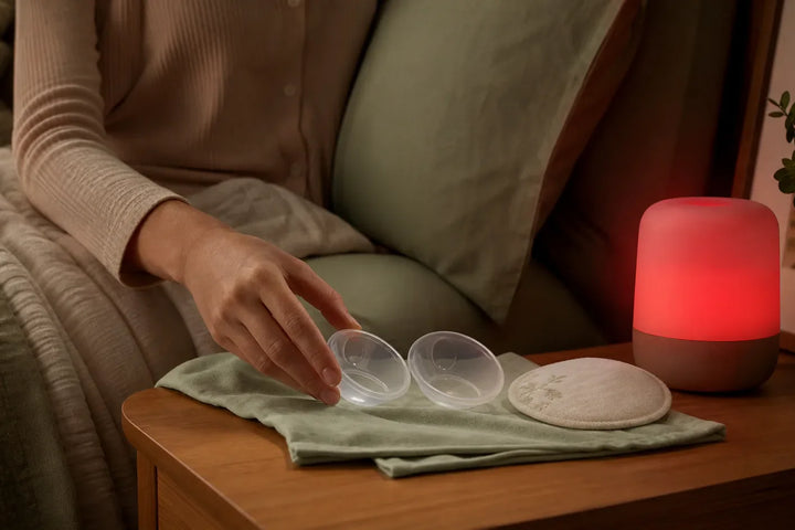 Coquillage d’allaitement retiré avant la nuit avec coussinet souple et veilleuse rouge pour tétée nocturne