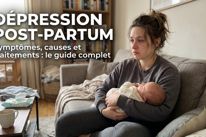 Une maman en pleurs tenant son bébé, illustrant la dépression post-partum. Guide complet pour comprendre les symptômes, les causes et les traitements de cette maladie.