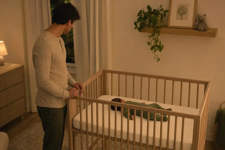 Faut-il réveiller bébé pour allaiter la nuit, parent éveillé près du berceau, Tendre Veilleuse