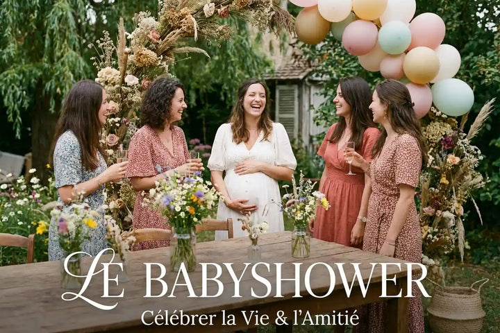 Décoration Baby Shower 2026 : Idées de thèmes tendances pour fille et garçon (Céleste, Safari), Sweet Table avec Gâteau et sélection de Cadeaux de naissance utiles.