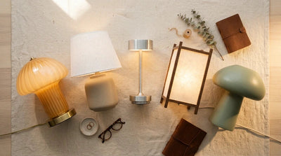 Guide des 5 styles de lampes de chevet design 2026 : champignon verre, céramique nordique, tactile aluminium et japonais washi — Tendre Veilleuse