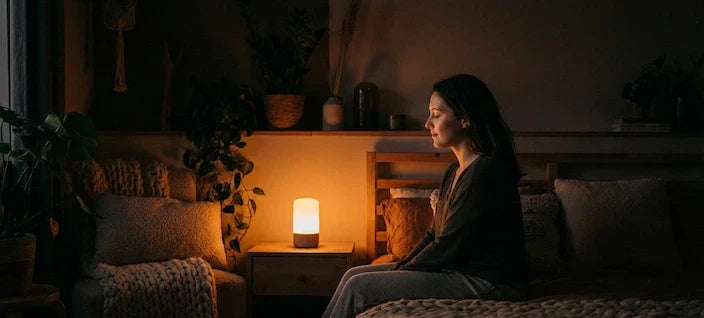 Séance de méditation sensorielle Trataka pour dormir avec veilleuse lumière ambrée apaisante