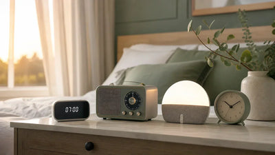 Comparatif des meilleurs réveils 2026 dans une chambre avec réveil lumineux et radio-réveil