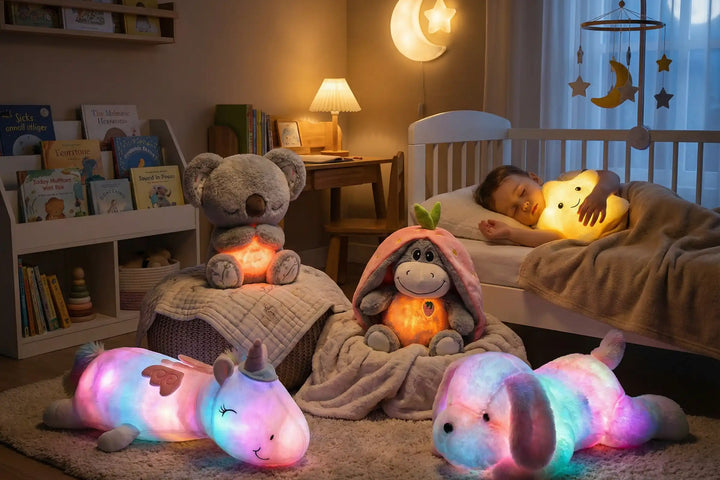 Comparatif 2026 des 6 meilleures peluches veilleuses bébé (Bruit Blanc & Respiration) pour l'aide au sommeil et l'endormissement.