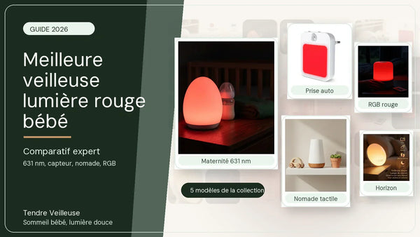 Meilleure veilleuse lumière rouge bébé avec veilleuse maternité 631 nm, veilleuse prise capteur mouvement, modèles rechargeables et réveil Horizon Tendre Veilleuse