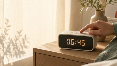 Régler un réveil digital, écran LED tamisé et réveil sur table de chevet au lever du jour