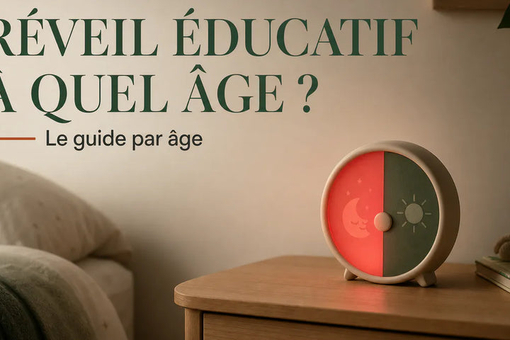 Réveil éducatif jour/nuit rouge dans une chambre d’enfant, guide du bon âge, Tendre Veilleuse