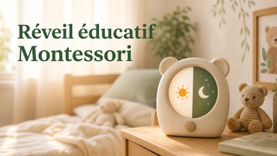 Réveil éducatif Montessori à indicateur jour nuit soleil et lune dans une chambre d'enfant au réveil, Tendre Veilleuse