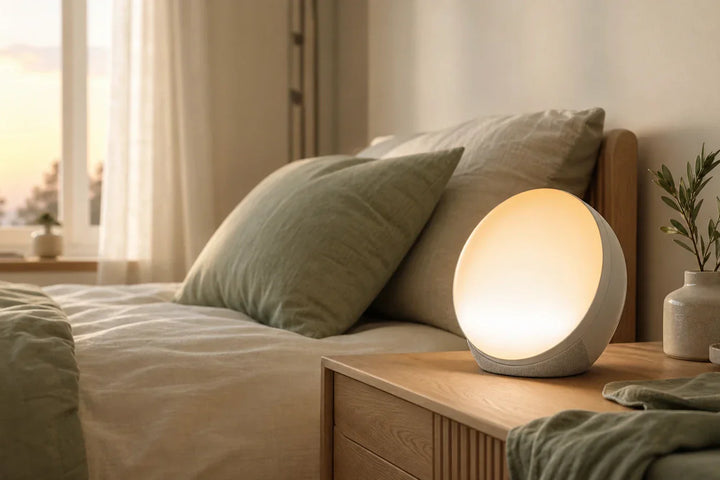 Réveil luminothérapie simulateur d'aube sur table de nuit, lumière progressive 250 lux chambre adulte Tendre Veilleuse