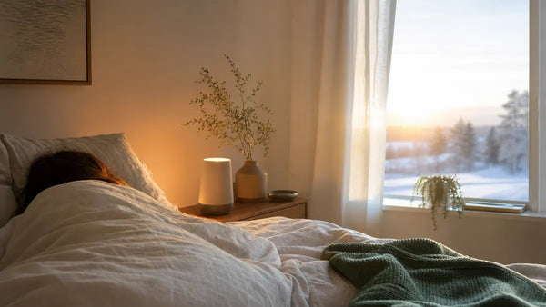 Se réveiller avec la lumière du matin, lever de soleil progressif du rouge au bleu près du lit - Tendre Veilleuse