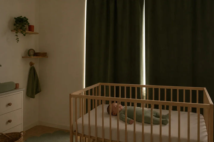 Bébé endormi pour la sieste dans une chambre occultée en pleine journée, Tendre Veilleuse