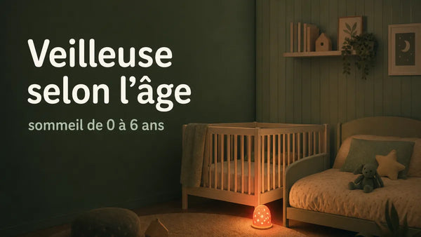 Veilleuse selon l'âge posée dans une chambre, lueur rouge douce pour le sommeil de bébé de 0 à 6 ans - Tendre Veilleuse