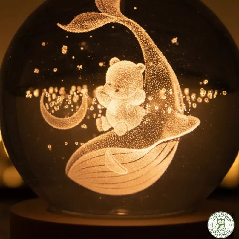 L'Odyssée™ - Veilleuse Baleine & Plongeur en Cristal 3D