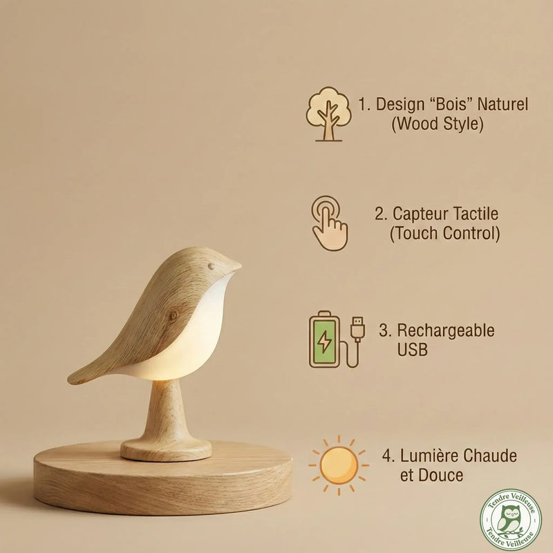 Veilleuse Oiseau – Lumière Chaude & Recharge USB