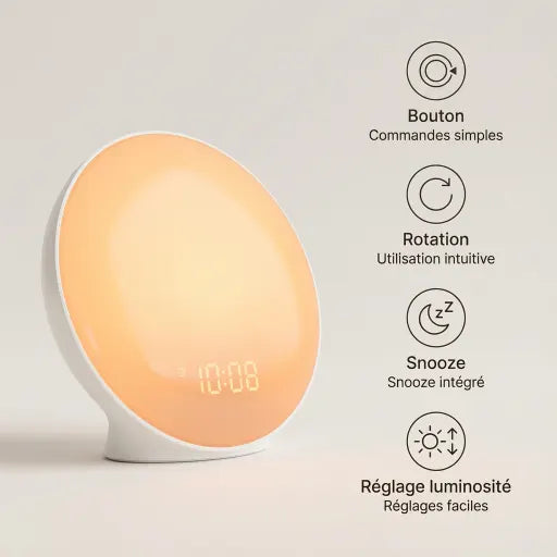 Commandes du réveil Horizon avec snooze et réglage de luminosité Tendre Veilleuse