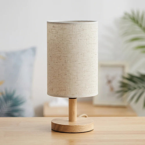 Lampe de Chevet Bois Bambou Abat-Jour Lin USB 3 Températures