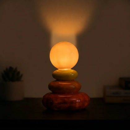 Lampe de chevet céramique lune LED design moderne orange